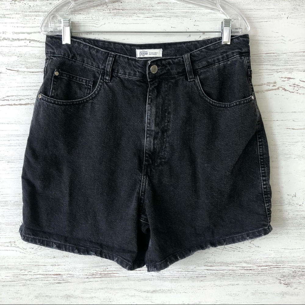 ZARA TRF High Rise Mom Denim Shorts Black 10